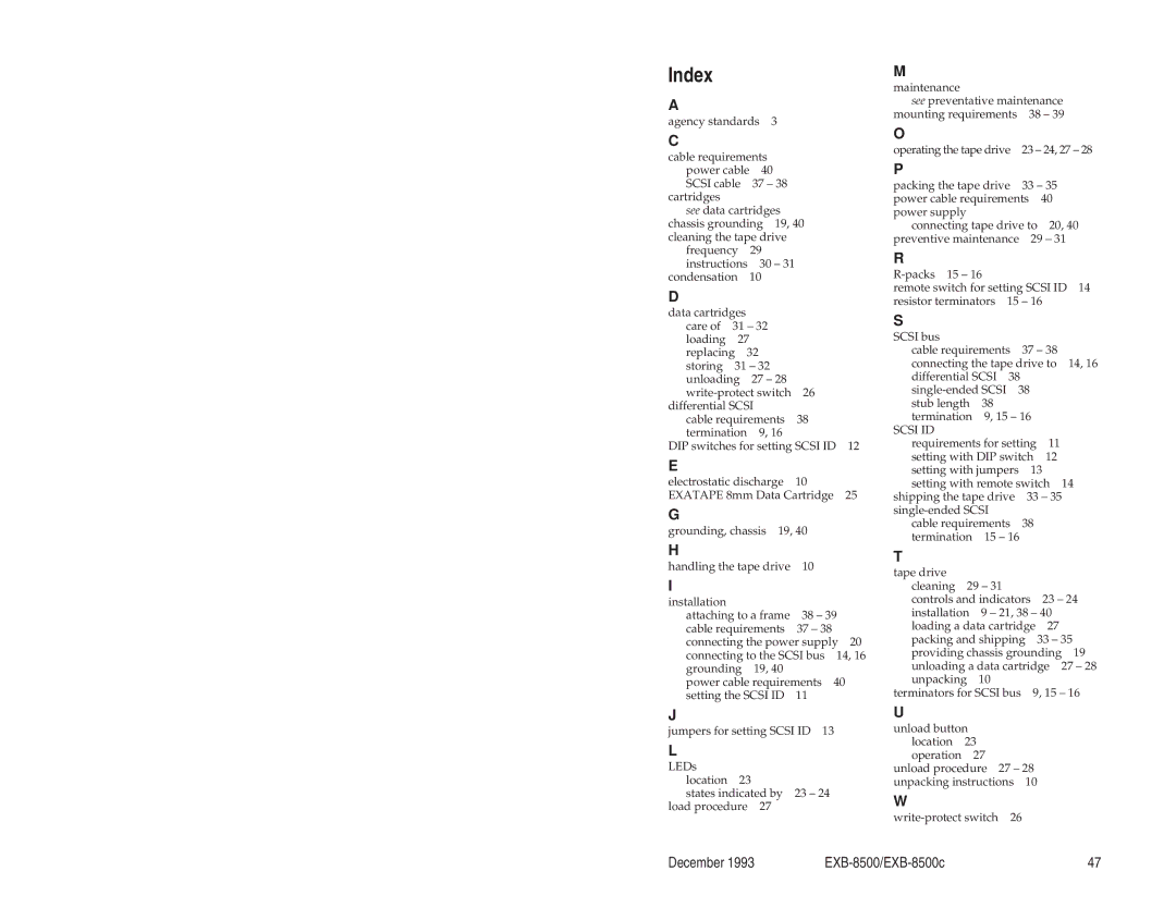 Exabyte EXB-8500c 8mm manual Index 