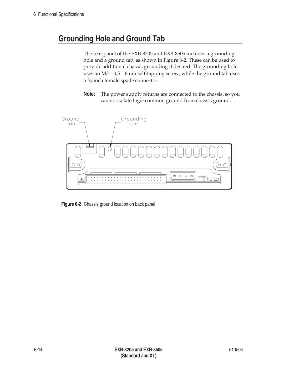 Exabyte EXB-8505 8mm manual Grounding Hole and Ground Tab, 2Chassis ground location on back panel 