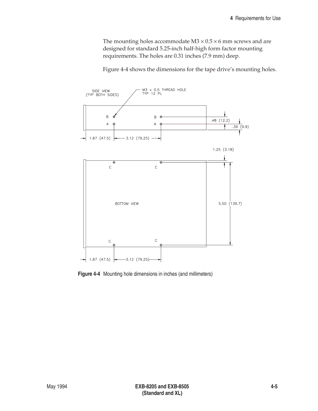 Exabyte EXB-8505 8mm manual 4Mounting hole dimensions in inches and millimeters 