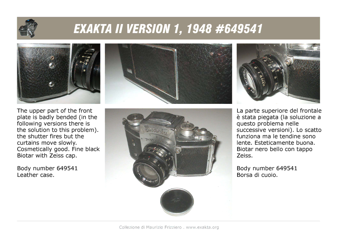 Exakta manual Exakta II Version 1, 1948 #649541 