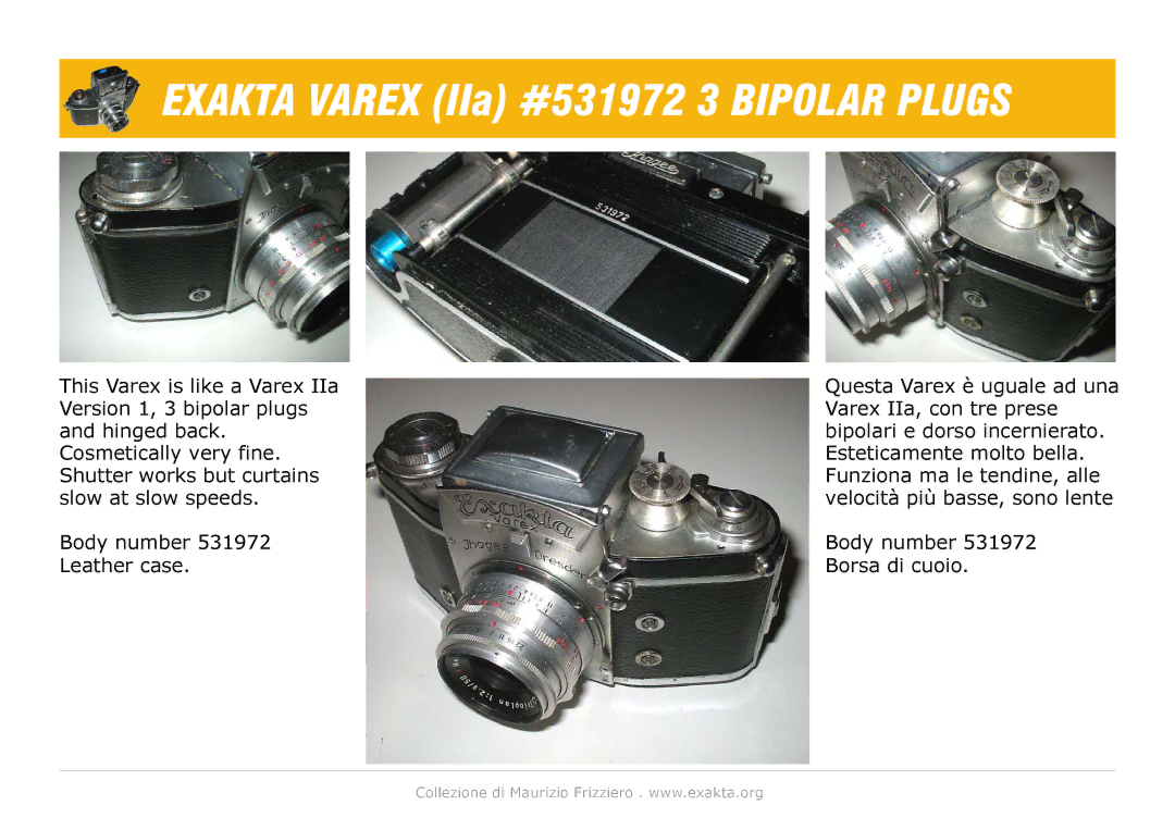 Exakta manual Exakta Varex IIa #531972 3 Bipolar Plugs 