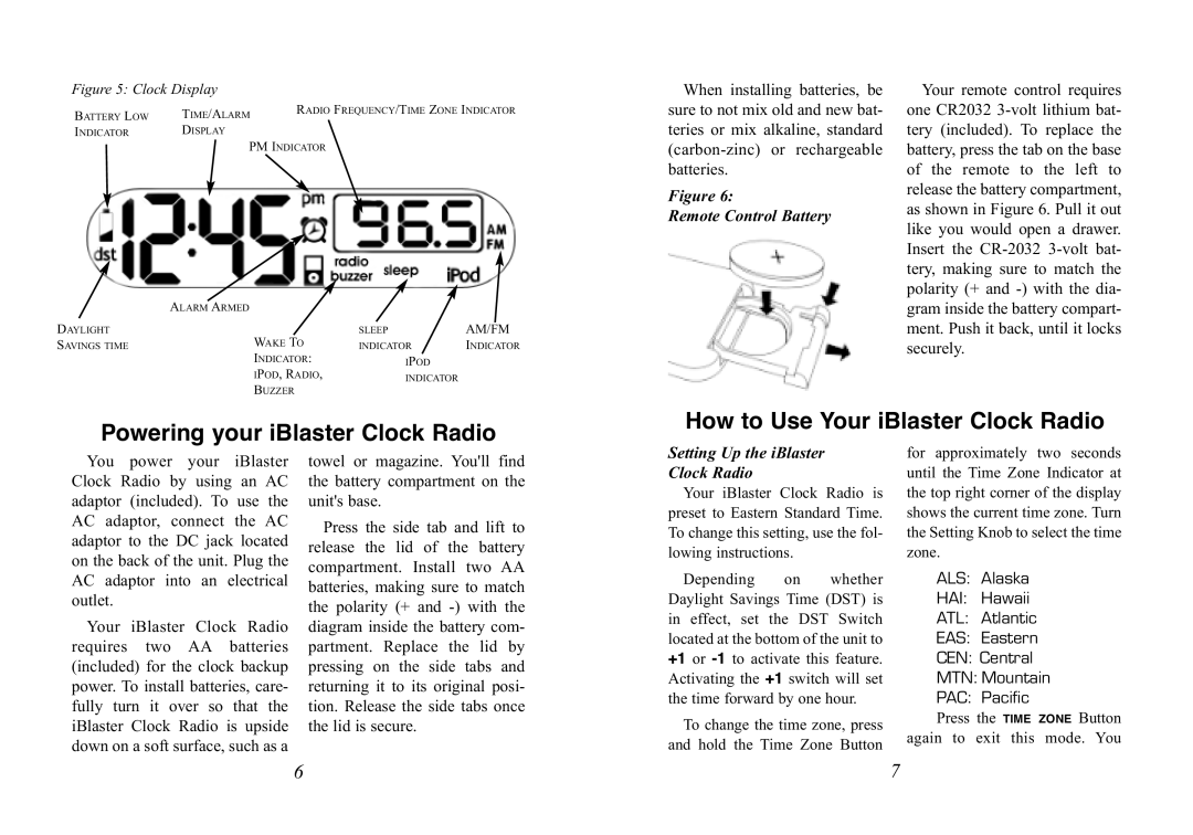 Excalibur electronic 187BK manual Remote Control Battery, Setting Up the iBlaster, Clock Radio 