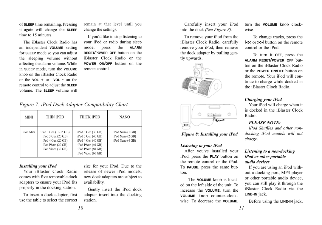 Excalibur electronic 187BK manual Installing your iPod, Charging your iPod 