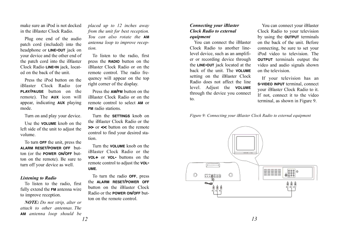 Excalibur electronic 187BK manual Connecting your iBlaster Clock Radio to external equipment, Listening to Radio 