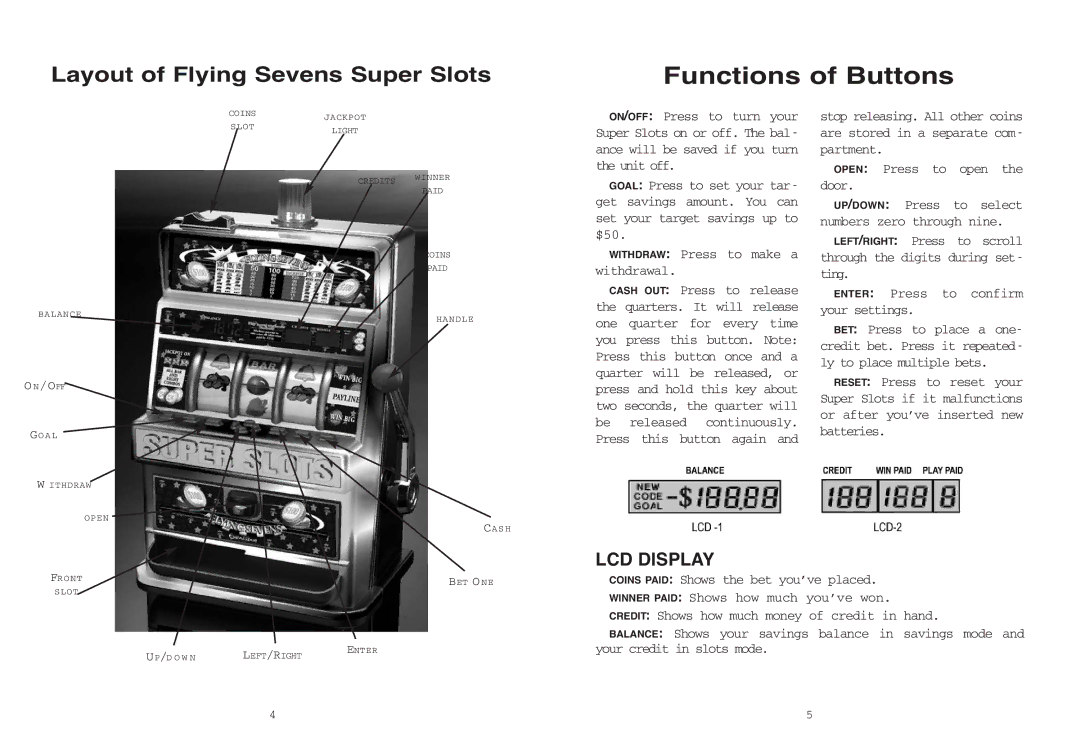 Excalibur electronic 2070-1 manual Functions of Buttons 