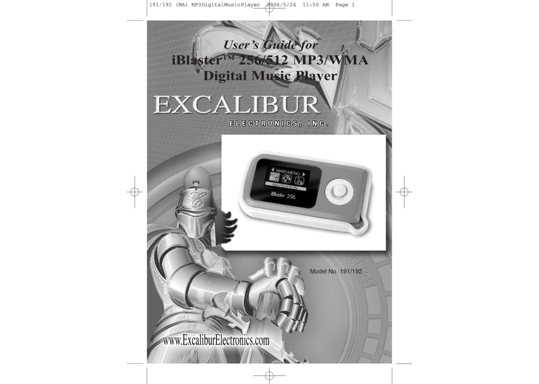 Excalibur electronic 191, 192 manual IBlasterTM 256/512 MP3/WMA Digital Music Player 