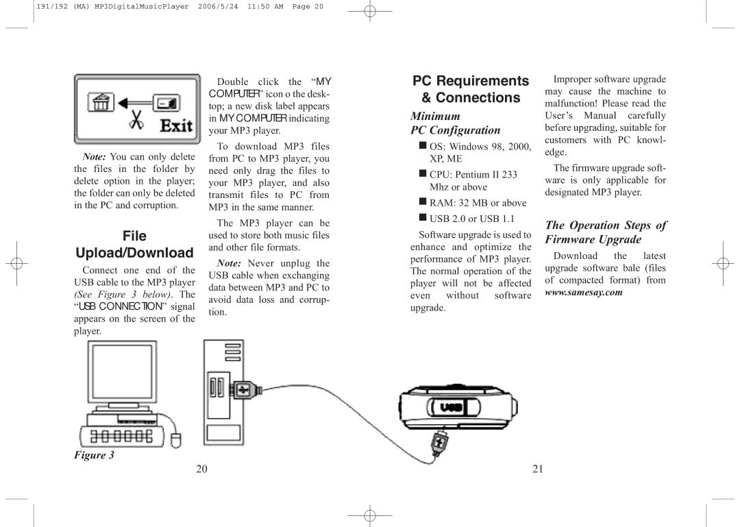 Excalibur electronic 512, 256, 191, 192 manual File Upload/Download, PC Requirements Connections, Minimum PC Configuration 