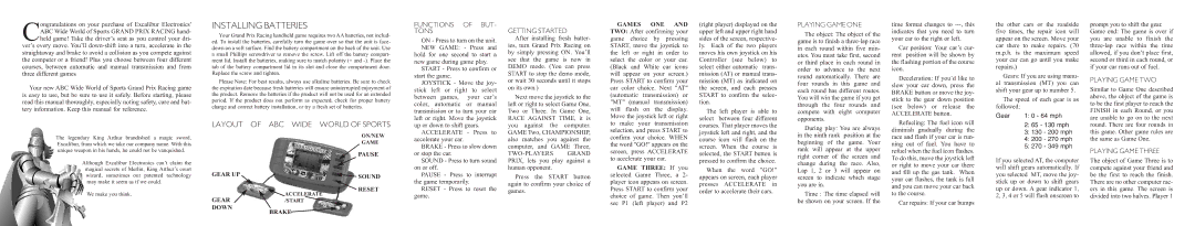 Excalibur electronic 335 warranty Functions of BUT- Tons, Getting Started, Playing Game ONE, Playing Game Three 