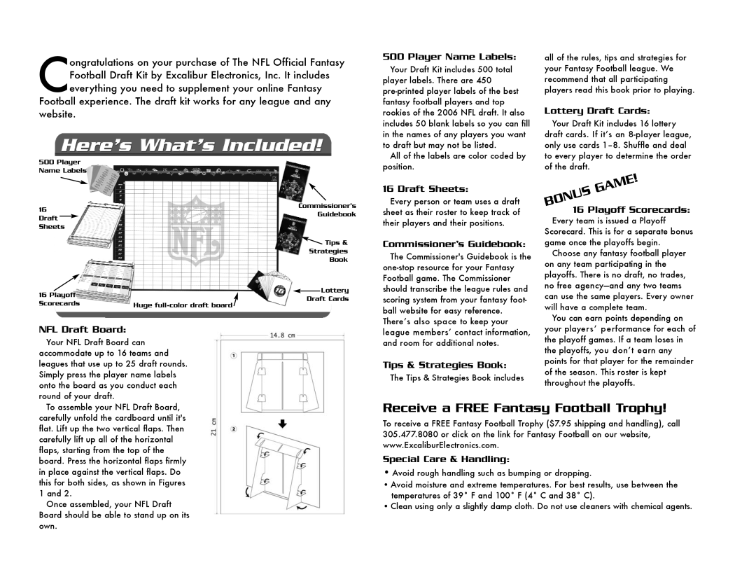 Excalibur electronic 338 manual Receive a Free Fantasy Football Trophy 