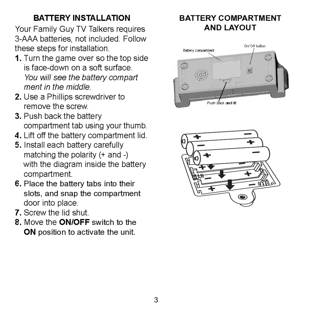 Excalibur electronic 344 manual Battery Compartment Layout 