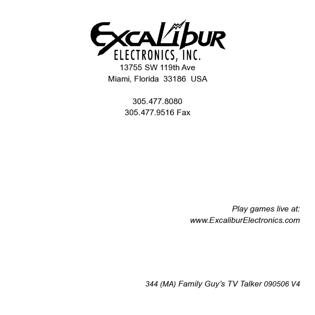 Excalibur electronic 344 manual Play games live at MA Family Guy’s TV Talker 090506 