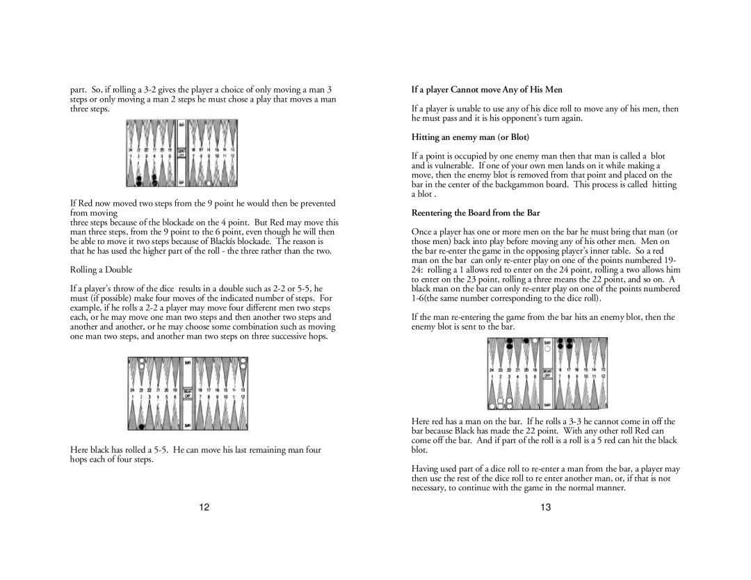 Excalibur electronic 366E-2 user manual If a player Cannot move Any of His Men, Hitting an enemy man or Blot 