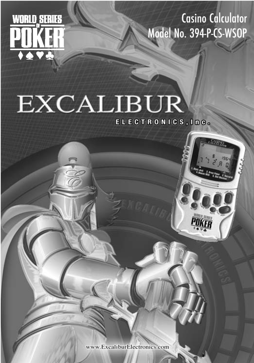 Excalibur electronic manual Casino Calculator, Model No. 394-P-CS-WSOP 