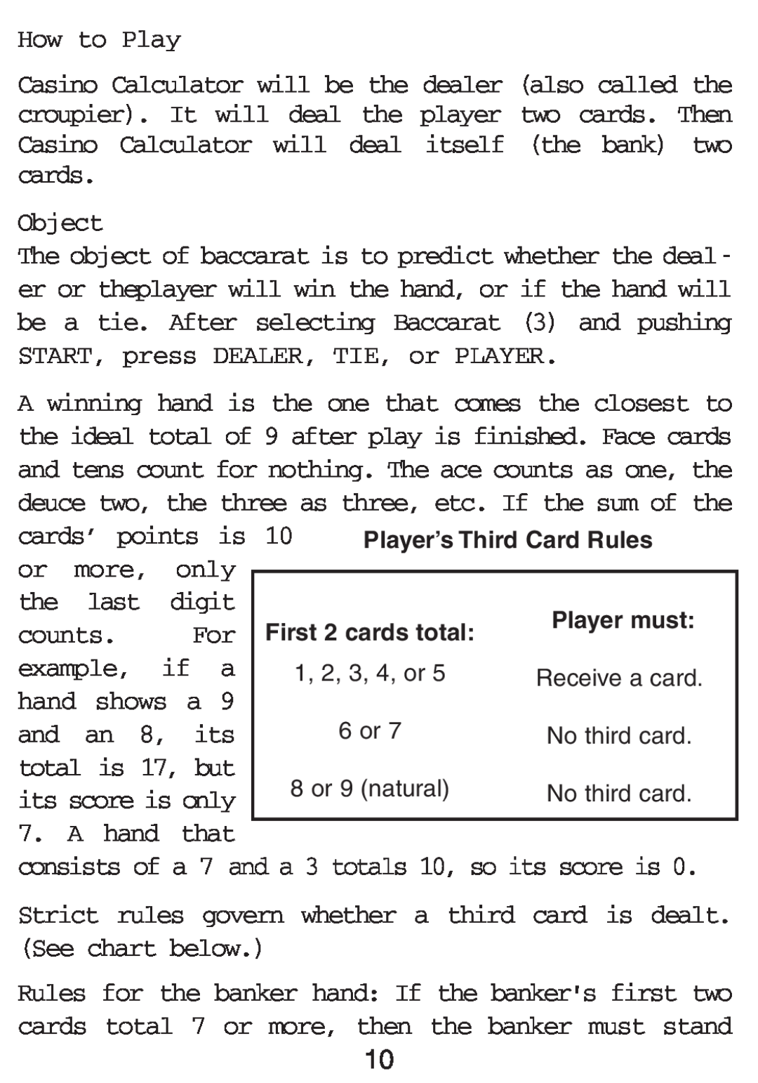Excalibur electronic 394-P-CS-WSOP manual How to Play, Object, or more, only the last digit, A hand that 