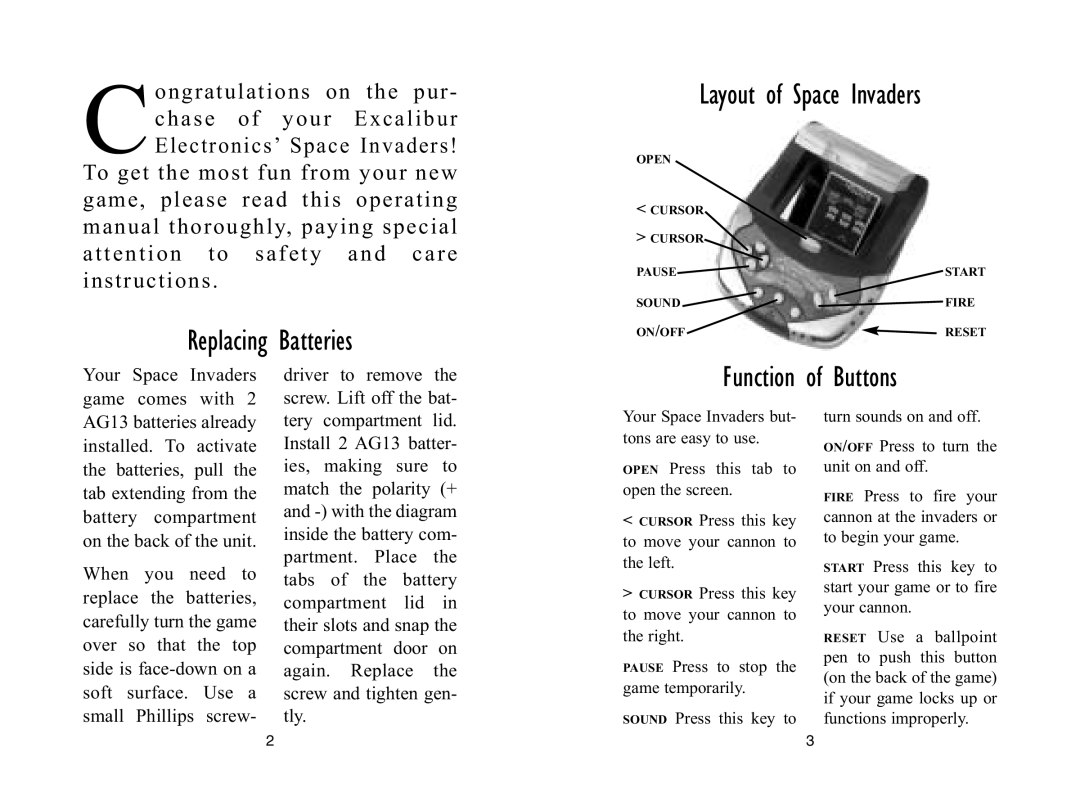 Excalibur electronic 402-1 manual Batteries 