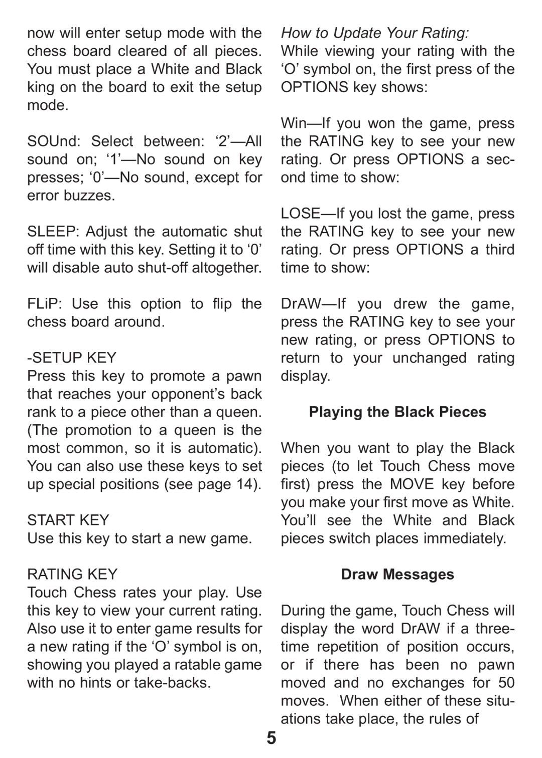 Excalibur electronic 404-2 manual How to Update Your Rating, Playing the Black Pieces, Draw Messages 