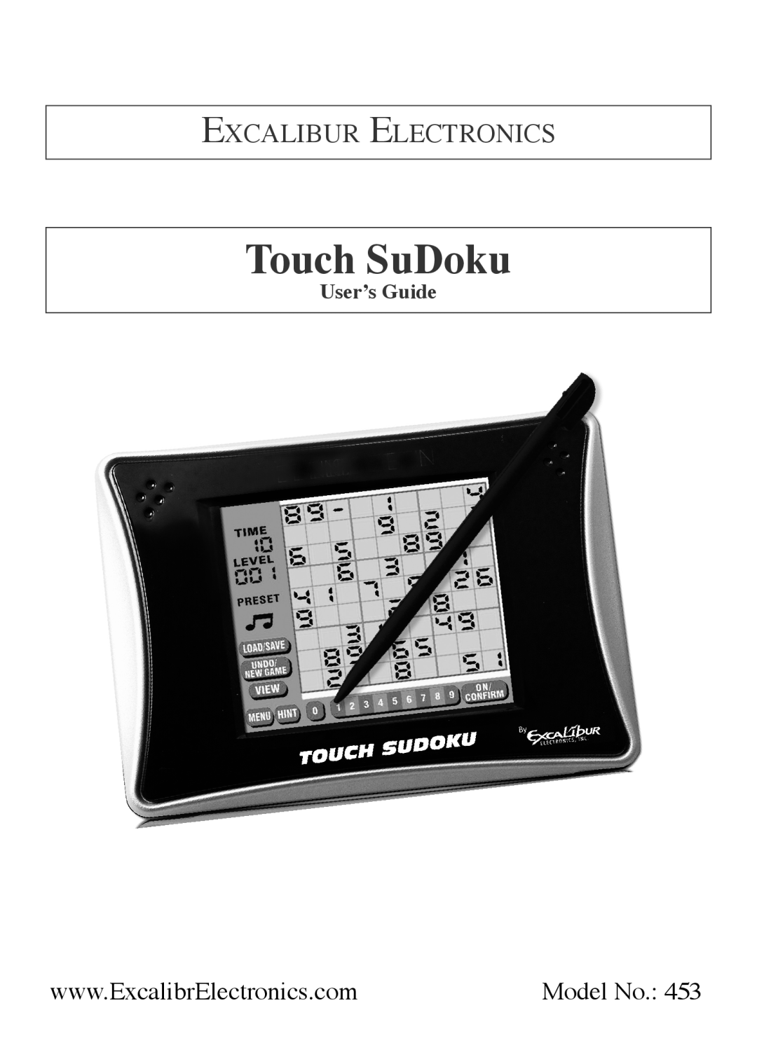 Excalibur electronic 453 manual Touch SuDoku, Excalibur Electronics, Model No, Userʼs Guide 
