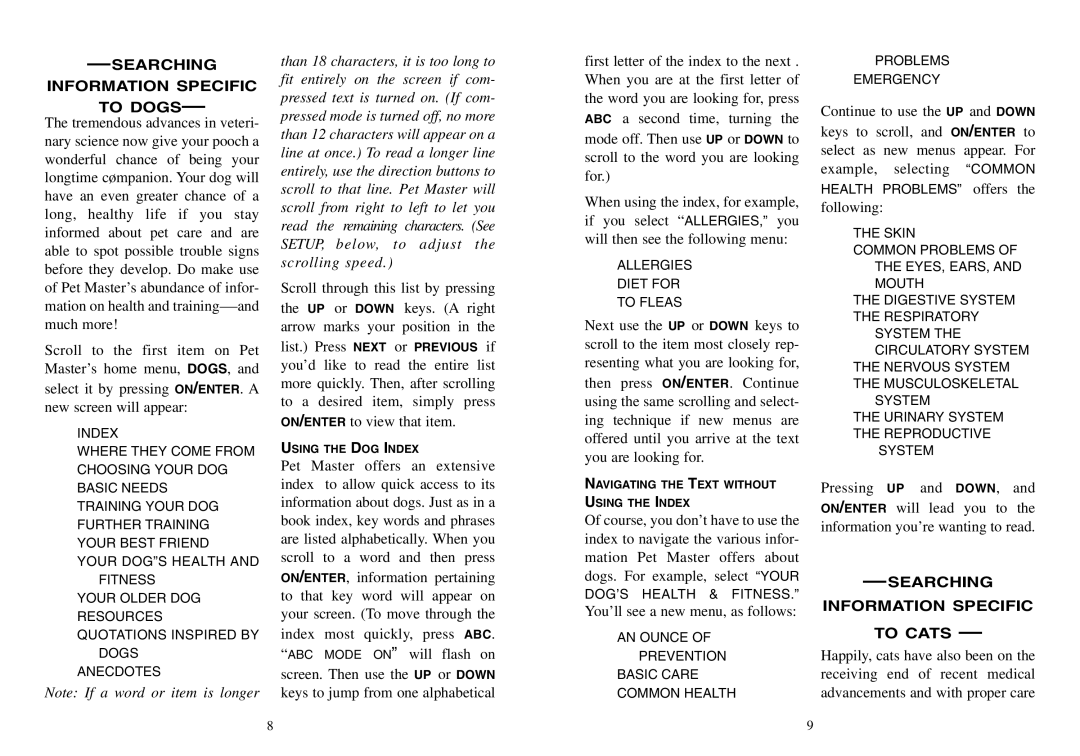 Excalibur electronic 464 manual Searching Information Specific To Dogs, Note If a word or item is longer 
