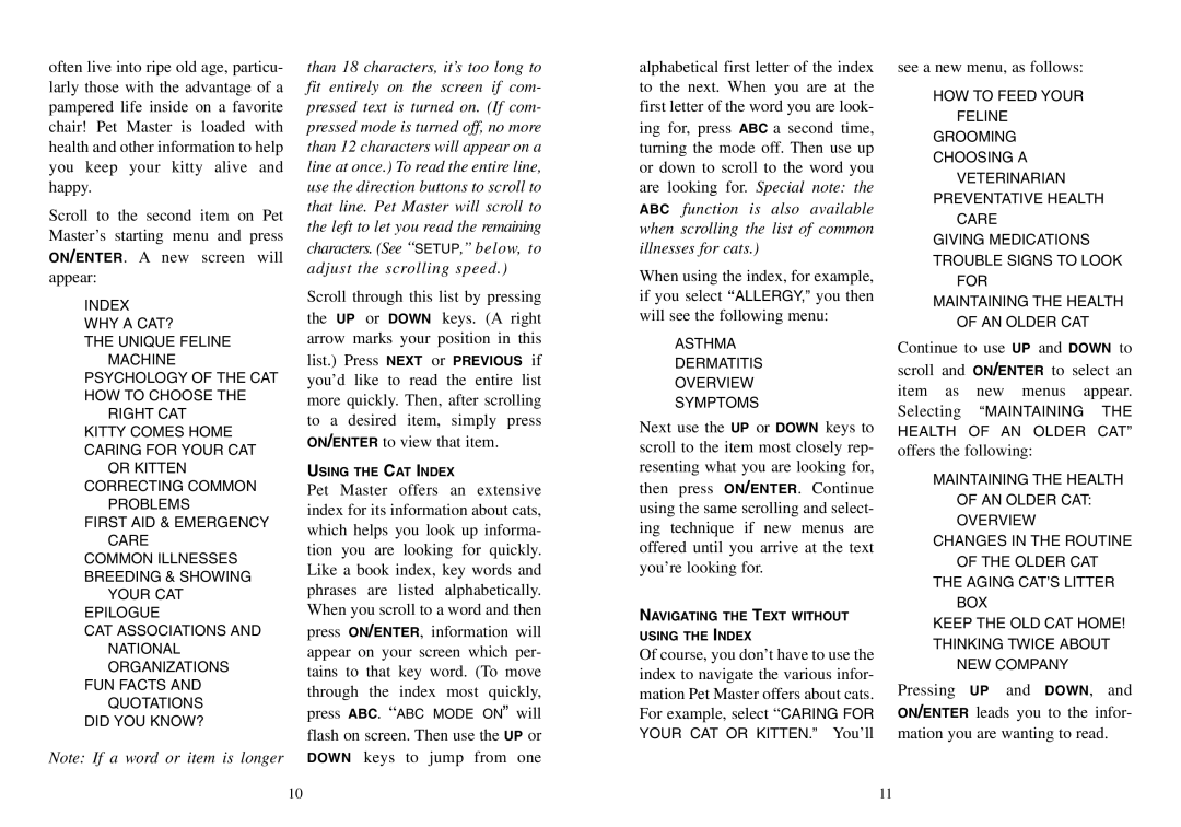 Excalibur electronic 464 manual Note If a word or item is longer, see a new menu, as follows 