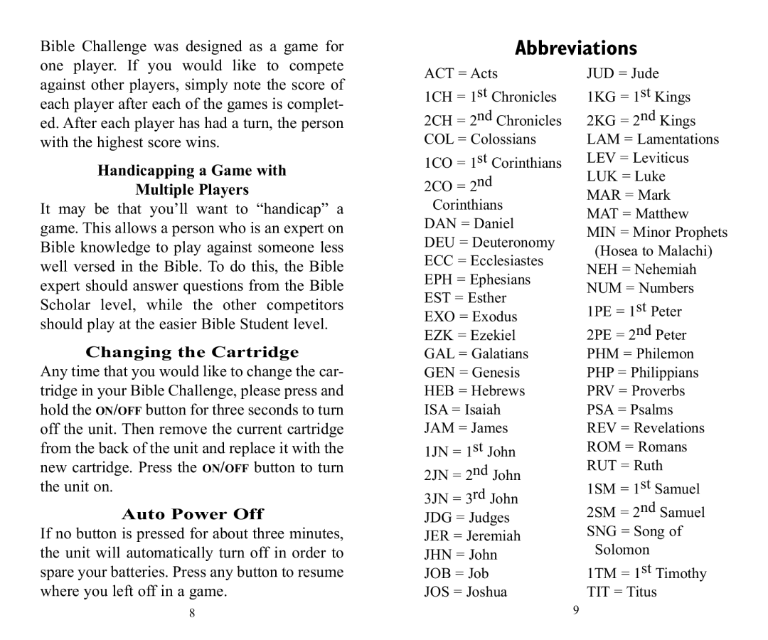 Excalibur electronic 479-SB manual Abbreviations 