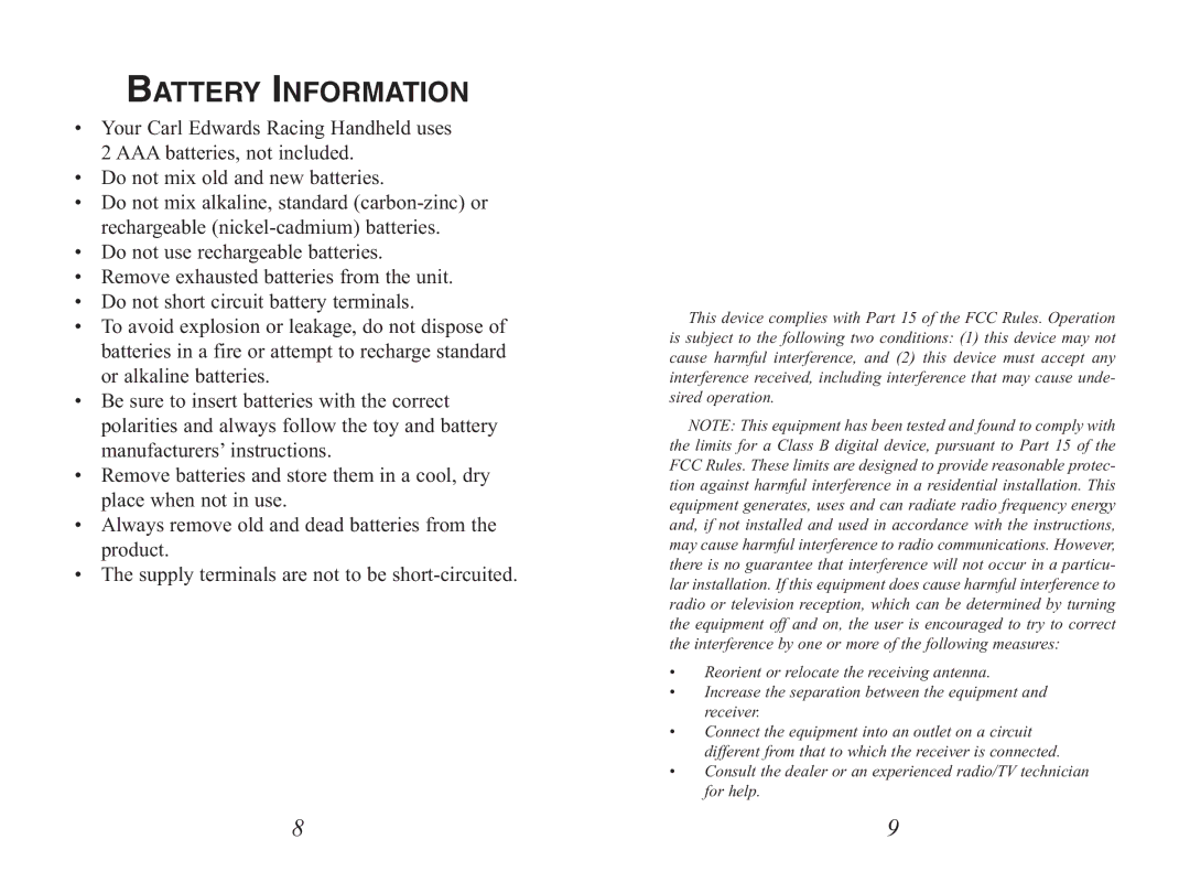 Excalibur electronic 488N manual Battery Information 