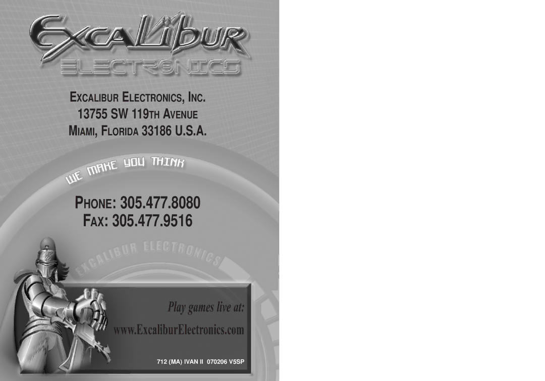 Excalibur electronic 712 manual Phone FAX 