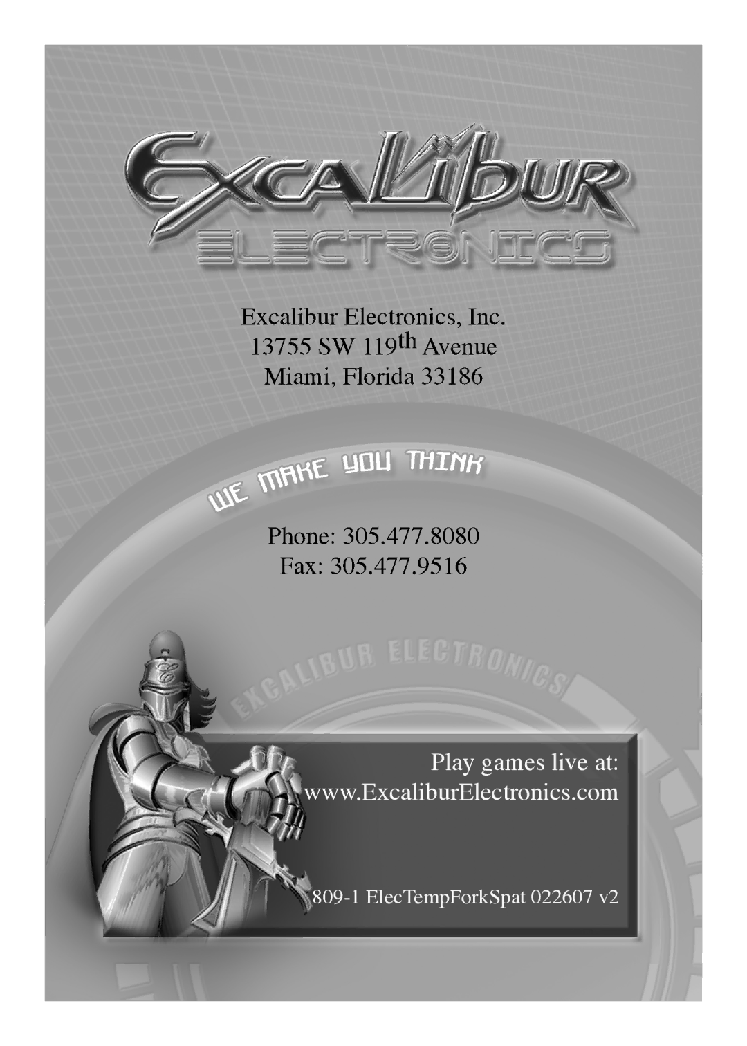 Excalibur electronic 809-1 manual ElecTempForkSpat 022607 