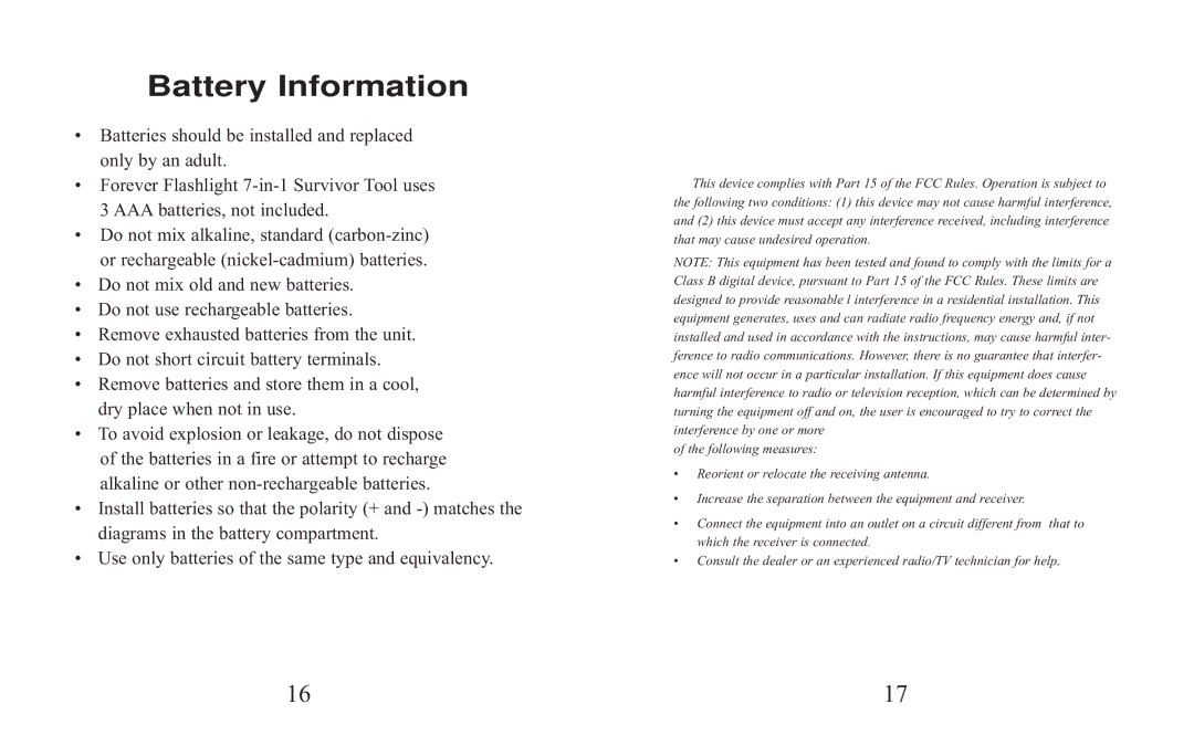 Excalibur electronic 9013 manual Battery Information 