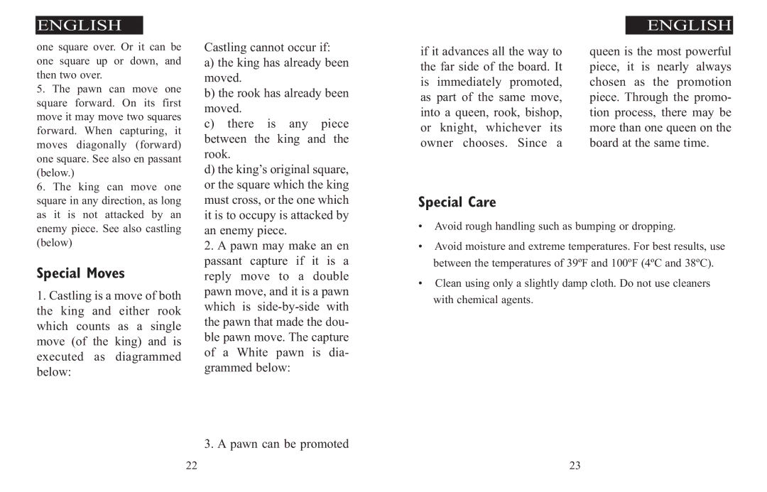 Excalibur electronic 908-EFG manual Special Moves, Special Care 