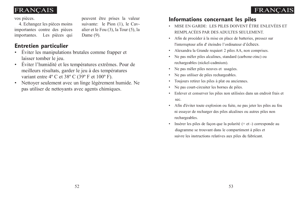 Excalibur electronic 908-EFG manual Informations concernant les piles 