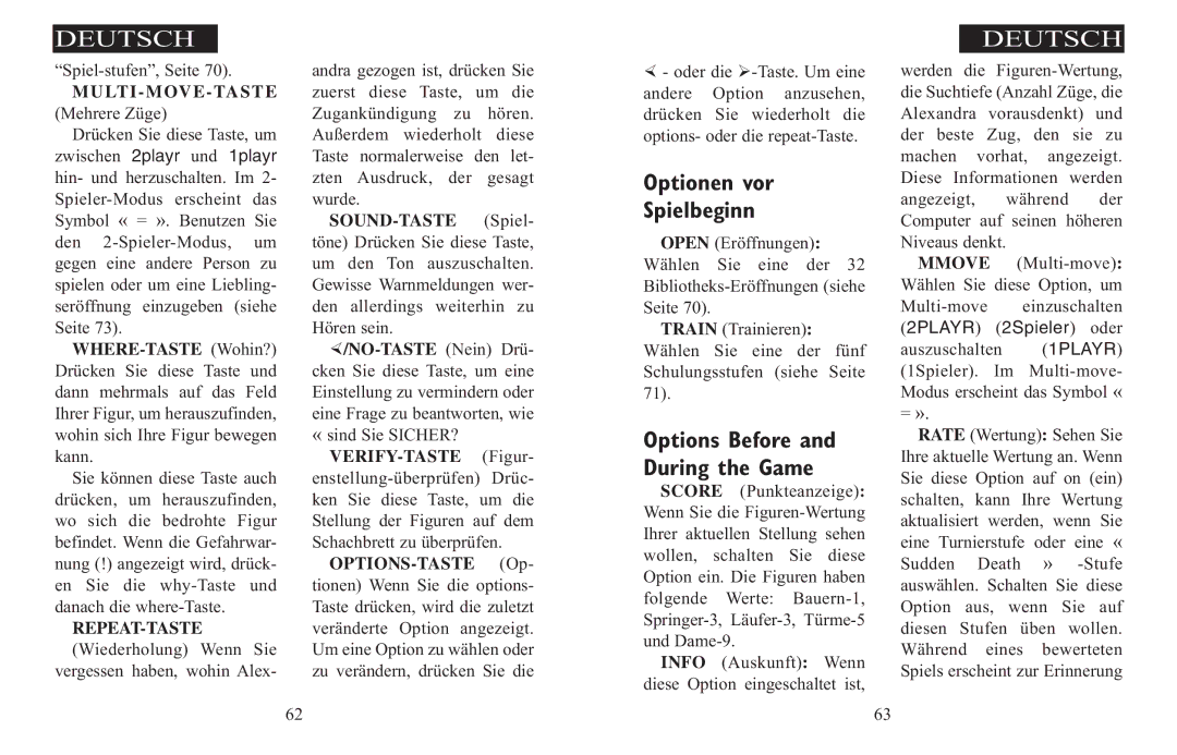 Excalibur electronic 908-EFG manual Optionen vor Spielbeginn, REPEAT-TASTE Wiederholung Wenn Sie, SOUND-TASieTE Spiel 