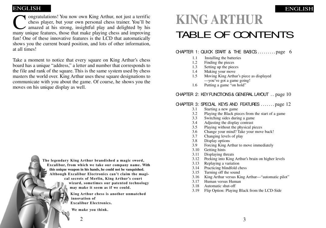 Excalibur electronic 915-3 manual King Arthur 