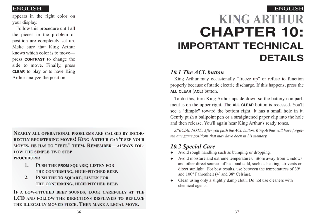 Excalibur electronic 915-W manual Important Technical Details, ACL button 