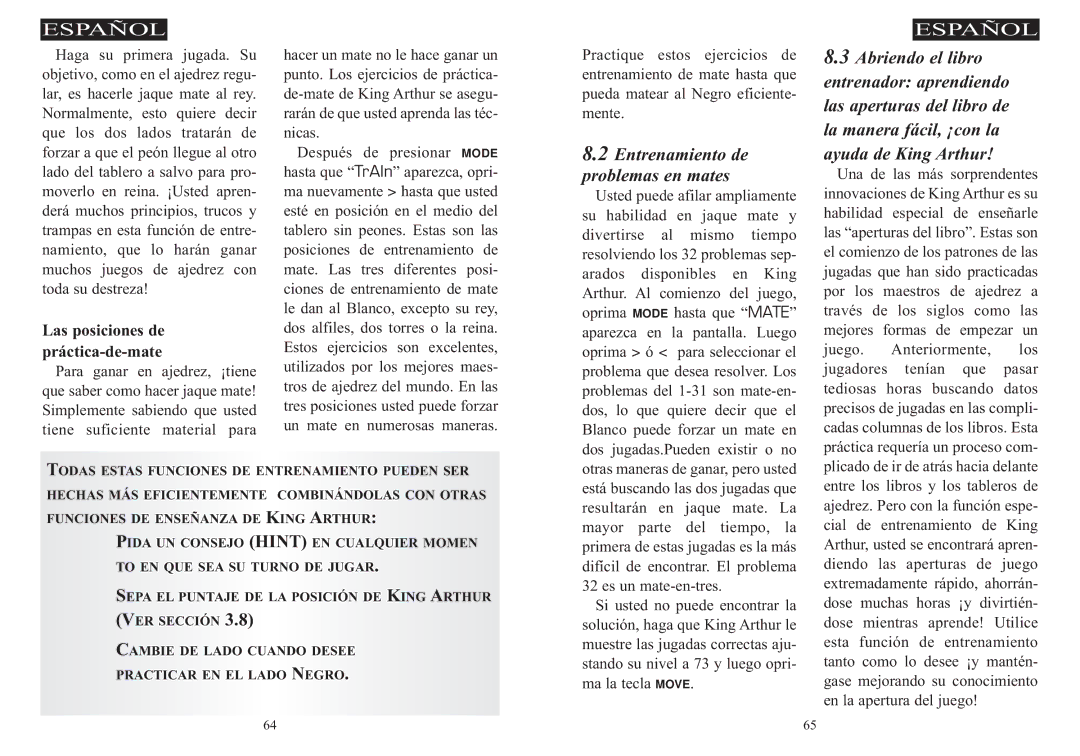 Excalibur electronic 915-W manual Entrenamiento de problemas en mates, Las posiciones de práctica-de-mate 