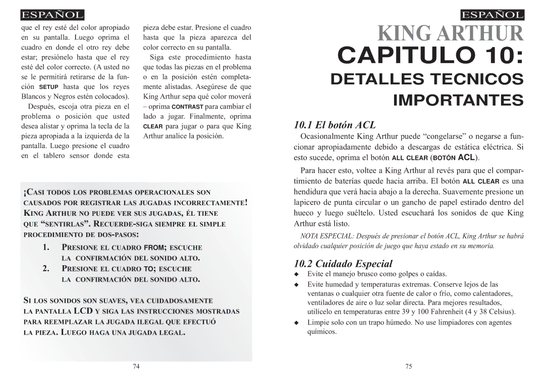 Excalibur electronic 915-W manual King Arthur Capitulo, Detalles Tecnicos Importantes 