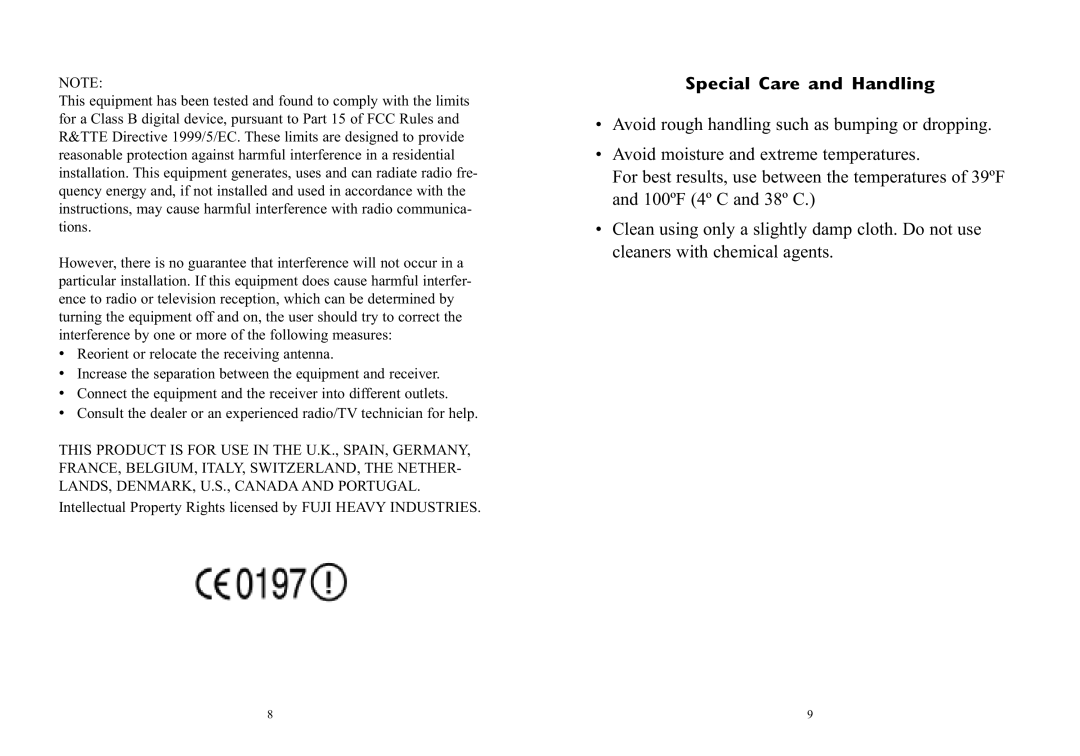 Excalibur electronic 9390 manual Special Care and Handling 