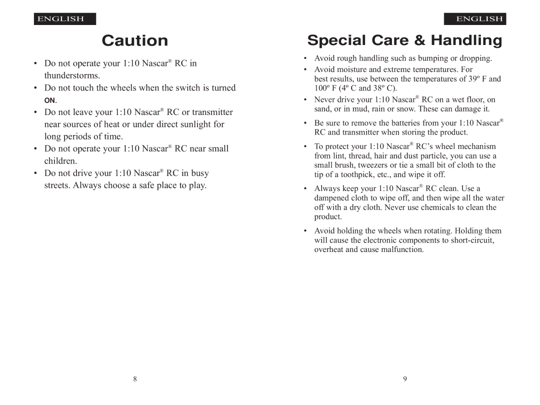 Excalibur electronic 9511-3 manual Special Care & Handling 