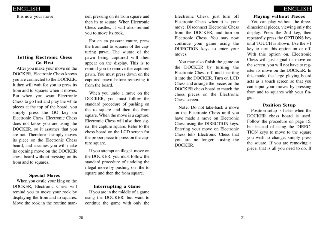 Excalibur electronic 974 manual Letting Electronic Chess Go First, Interrupting a Game 