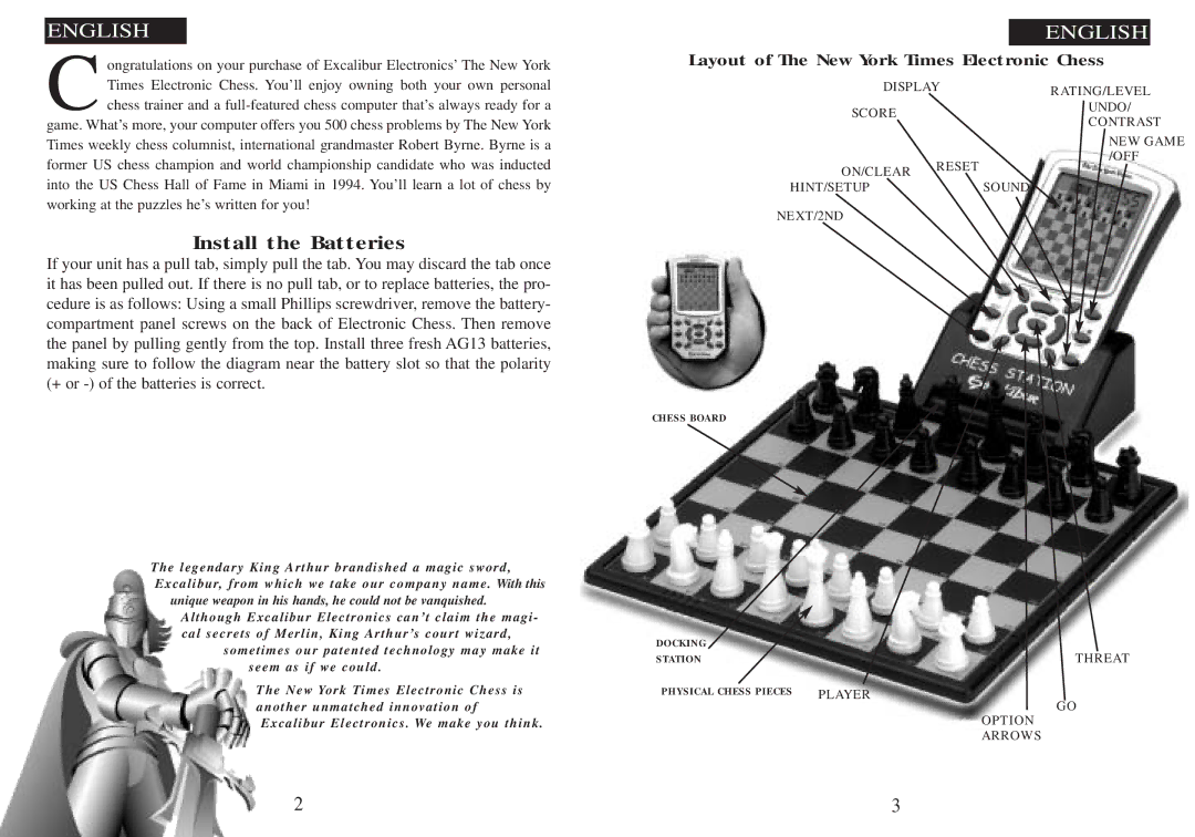 Excalibur electronic 974 manual Cenglish, Layout of The New York Times Electronic Chess 