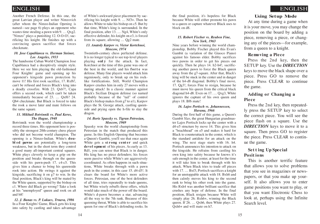 Excalibur electronic 974 manual Setting Up Special, Jose Capablanca vs. Herman Steiner 