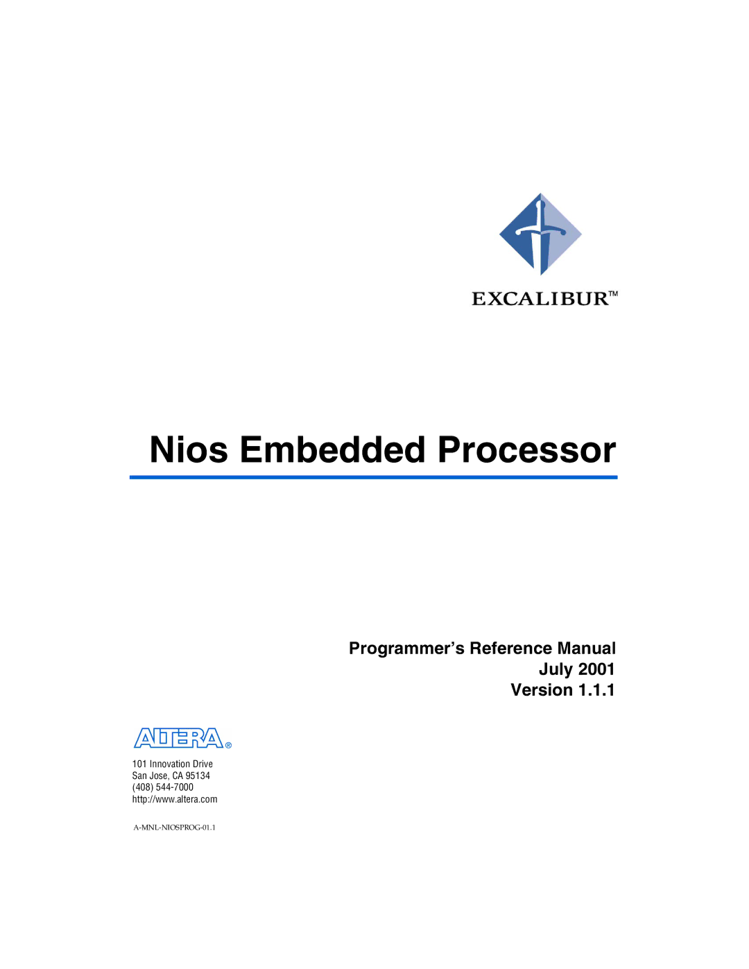 Excalibur electronic A-MNL-NIOSPROG-01.1 manual Nios Embedded Processor 