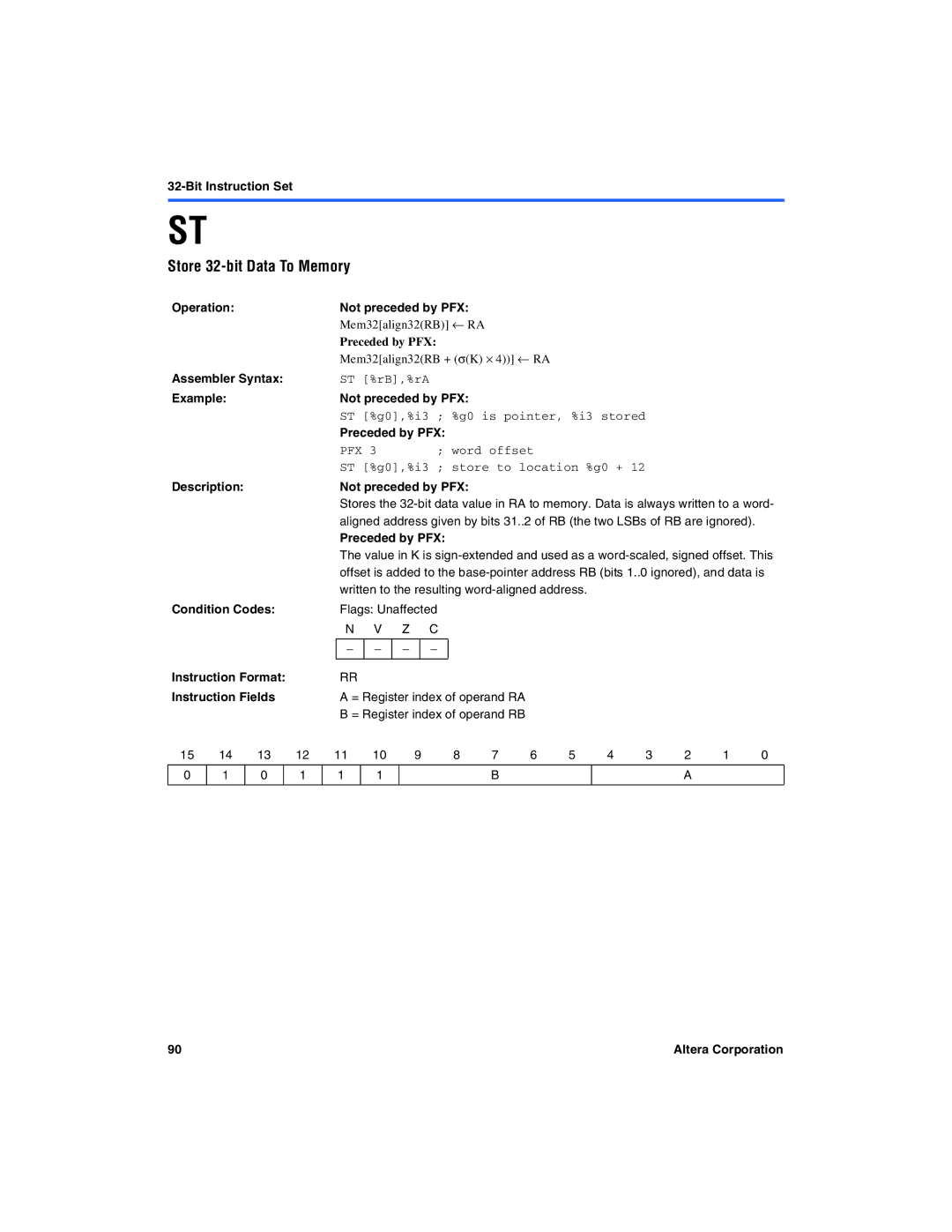 Excalibur electronic A-MNL-NIOSPROG-01.1 manual Store 32-bit Data To Memory, Word offset 