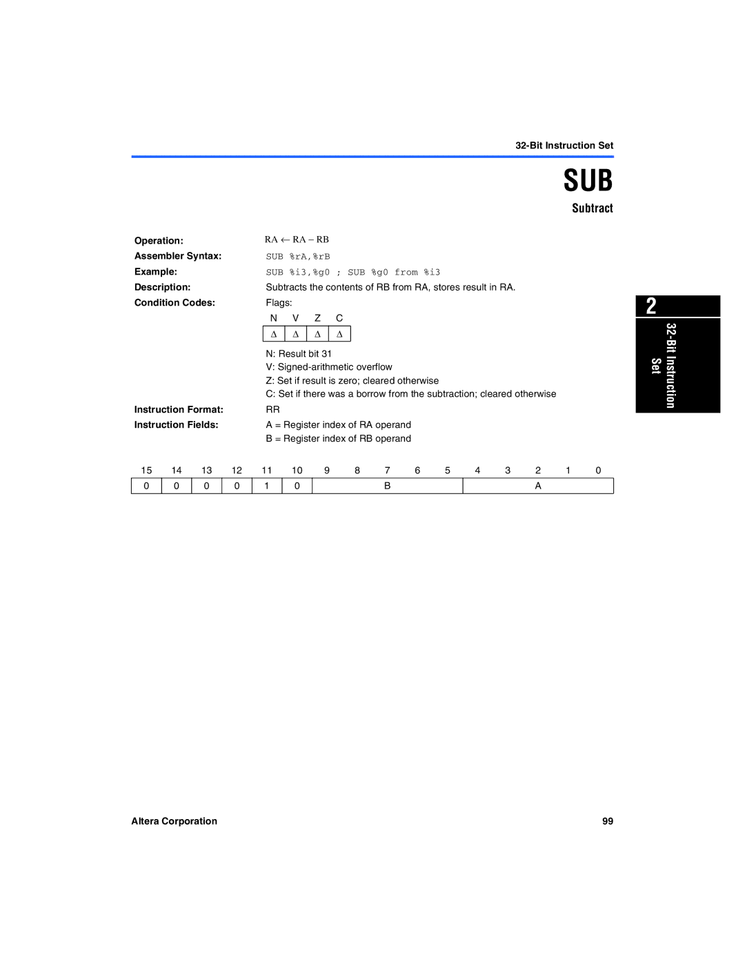 Excalibur electronic A-MNL-NIOSPROG-01.1 manual Subtract, SUB %rA,%rB 