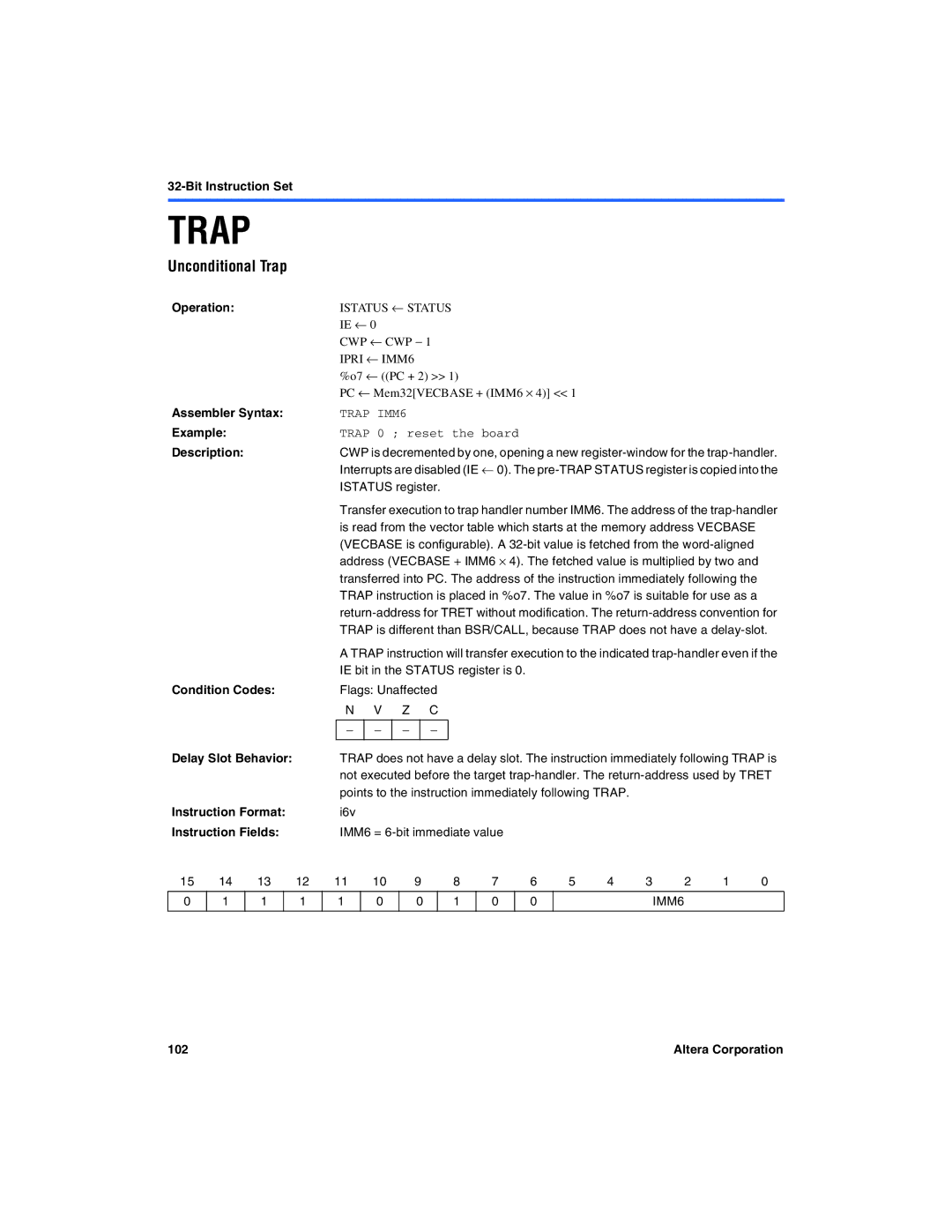 Excalibur electronic A-MNL-NIOSPROG-01.1 manual Unconditional Trap 