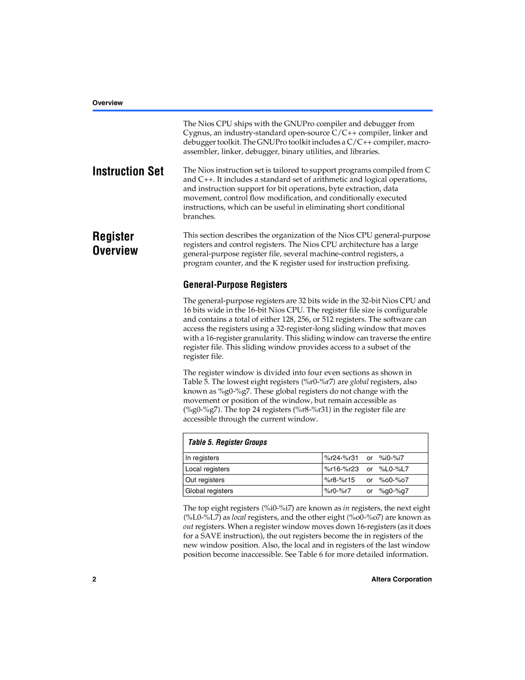 Excalibur electronic A-MNL-NIOSPROG-01.1 manual General-Purpose Registers, Register Groups 