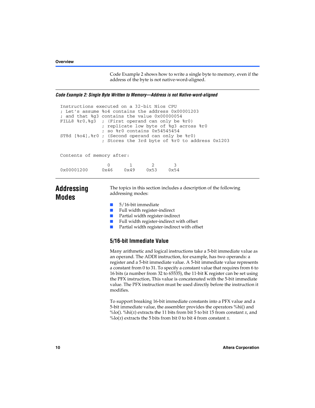 Excalibur electronic A-MNL-NIOSPROG-01.1 manual Addressing Modes, Bit Immediate Value 