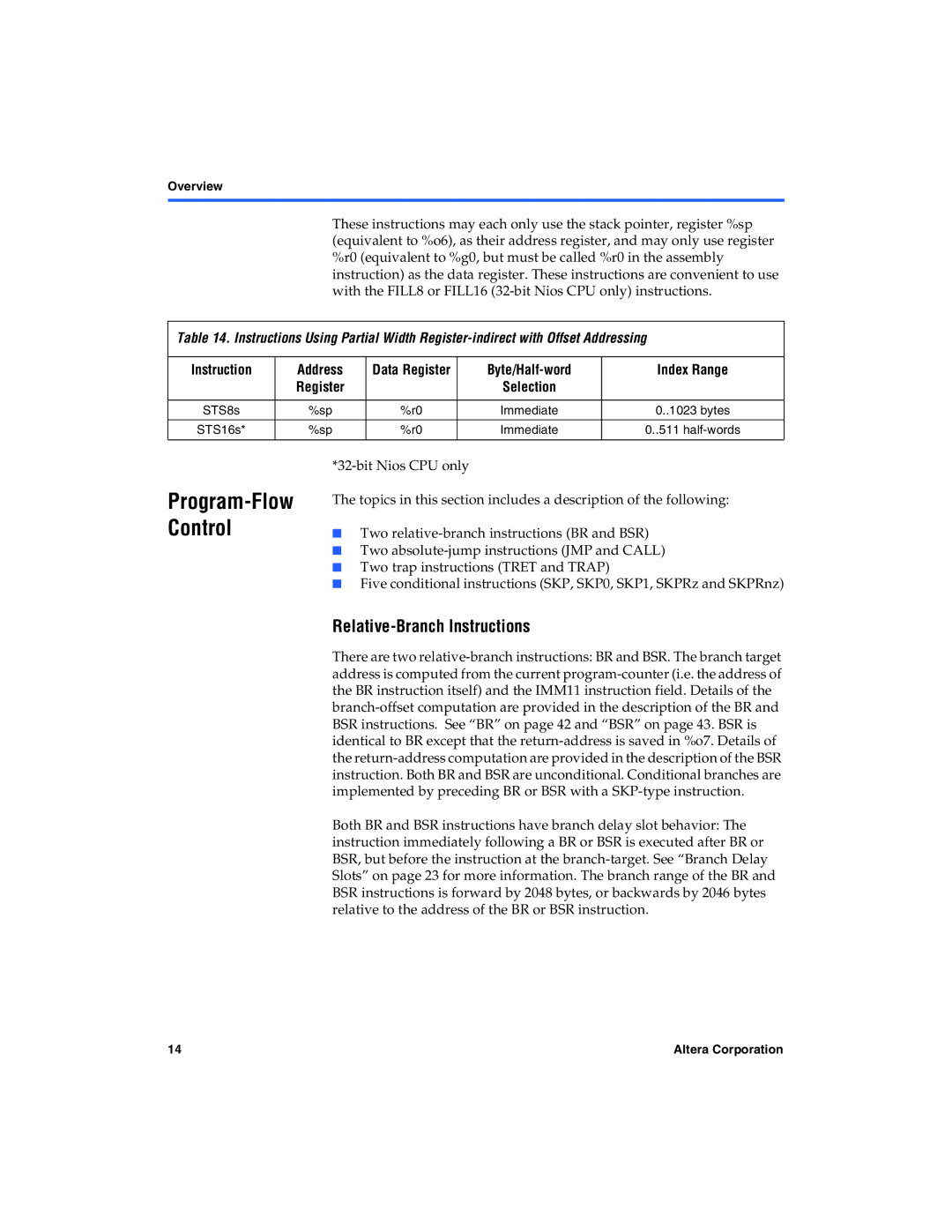 Excalibur electronic A-MNL-NIOSPROG-01.1 Relative-Branch Instructions, Instruction Address, Byte/Half-word Index Range 