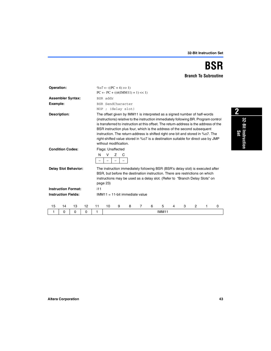 Excalibur electronic A-MNL-NIOSPROG-01.1 manual Bsr, Branch To Subroutine, BSR SendCharacter 