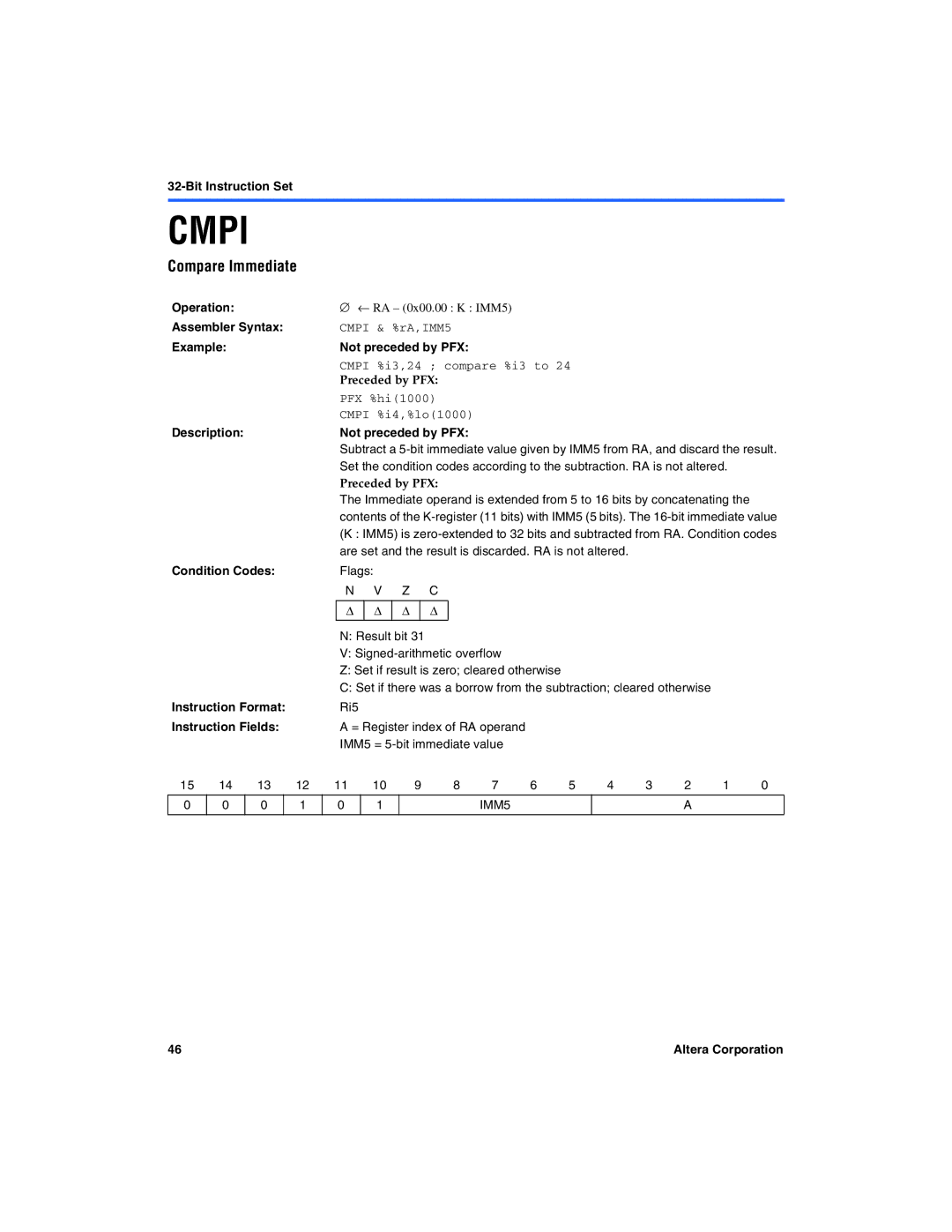 Excalibur electronic A-MNL-NIOSPROG-01.1 manual Compare Immediate, Cmpi & %rA,IMM5, Cmpi %i3,24 compare %i3 to 