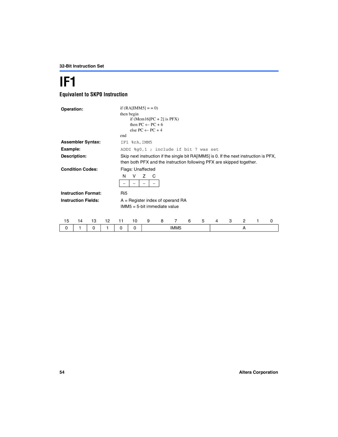 Excalibur electronic A-MNL-NIOSPROG-01.1 manual IF1, Equivalent to SKP0 Instruction 